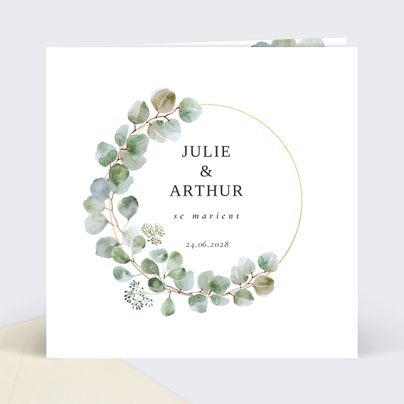 Faire- Part Mariage Eucalyptus - Nature chic avec enveloppe personnalisée