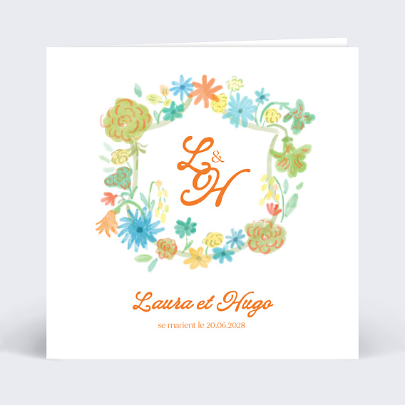Faire part mariage Ecusson fleuri