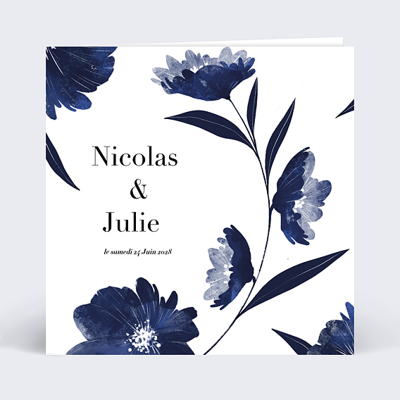 Faire part mariage Fleurs Bleues Aquarelle 