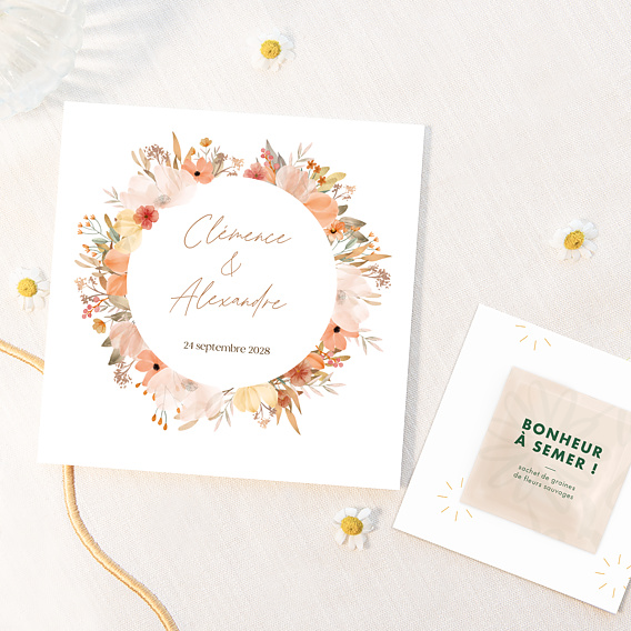 Faire part Mariage Flower of Fall avec Graines