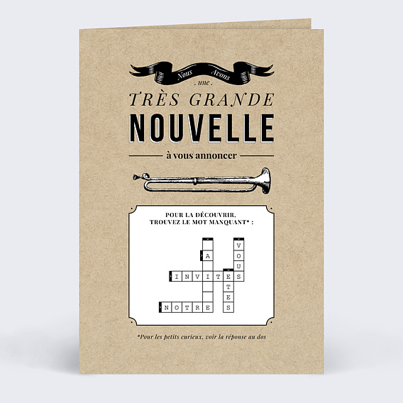 Faire-part Mariage Mots Croisés Vintage