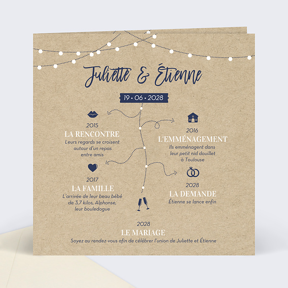 faire part mariage kraft enveloppe fleurs personnalisé - Impression direct