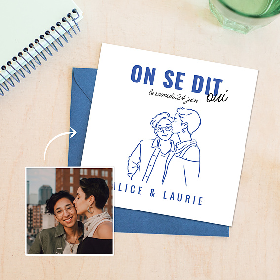 Faire part mariage Portrait au trait simple