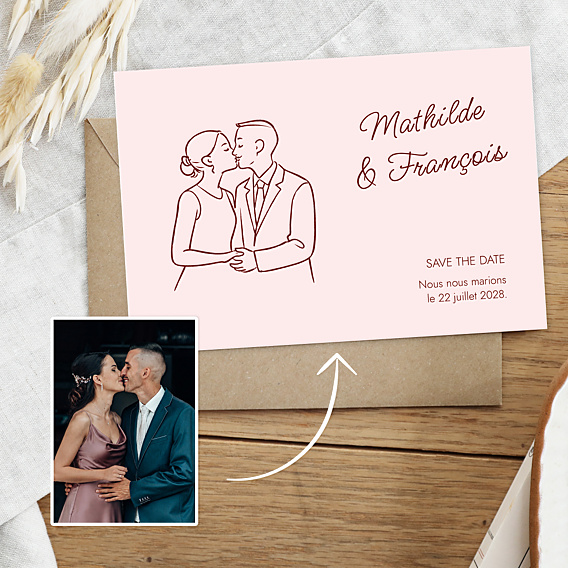 Faire part mariage Portrait dessiné au trait