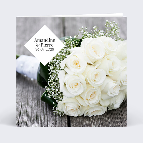 Faire-part Mariage Rose Blanche - Popcarte