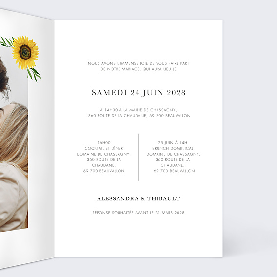 Faire part mariage Étiquette Tournesol Intérieur Droit