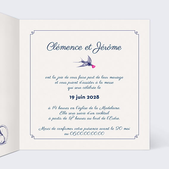 Faire-part Mariage Hirondelle d'Amour