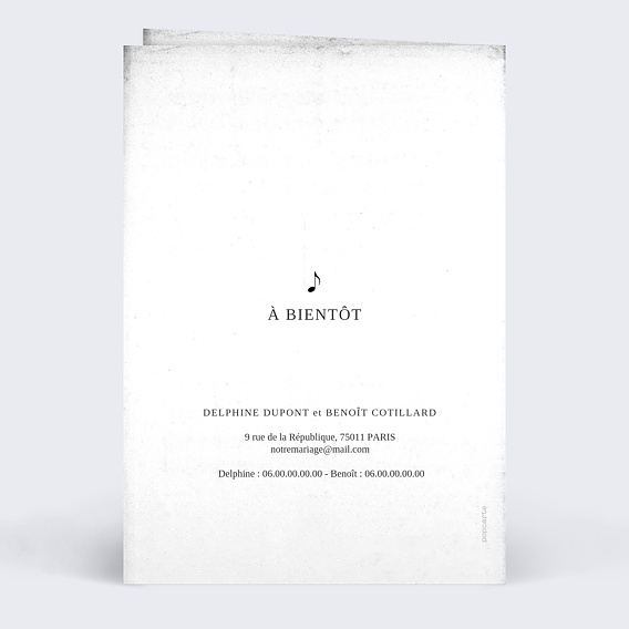 Faire part mariage Faire-part de Mariage Musique Verso