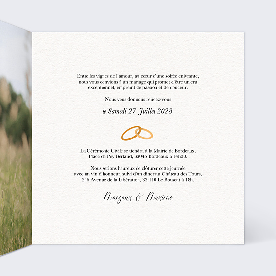 Faire-part Mariage Vignes de l'Amour
