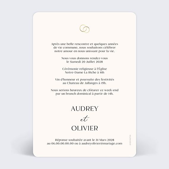 Faire-part Mariage Alliances Minimaliste