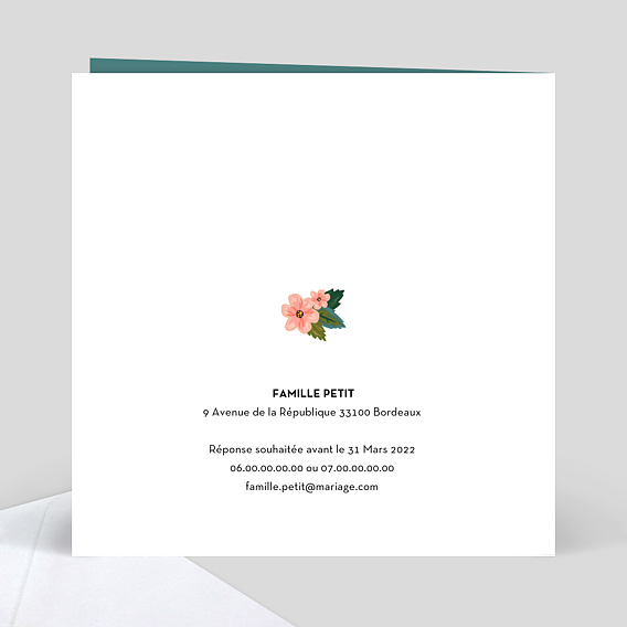 Faire part mariage Fleurs Délicates Verso