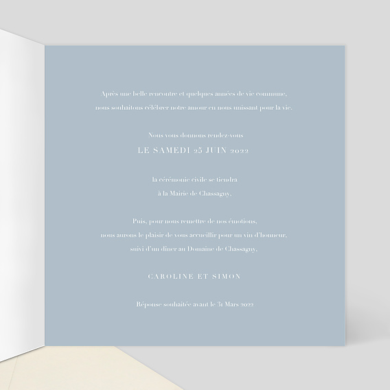 Faire part mariage Quiétude Intérieur Droit