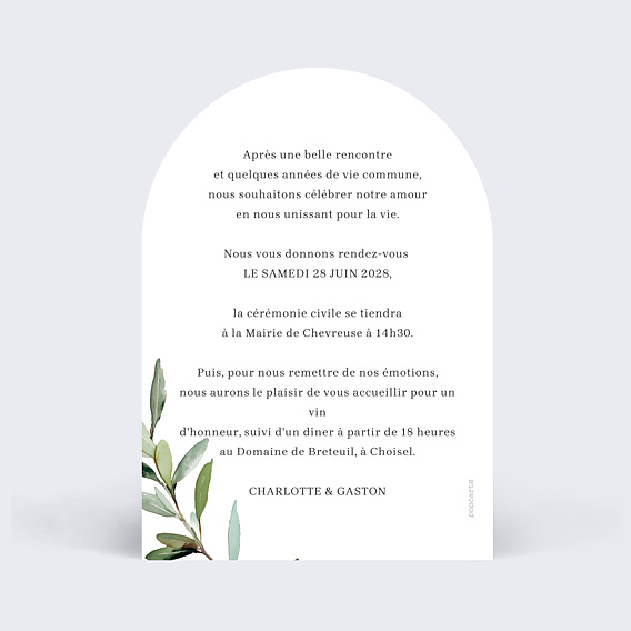 Faire-part Mariage Aquarelle Végétale
