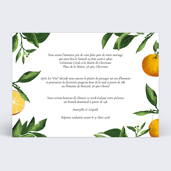 Faire part mariage Acidulé Verso