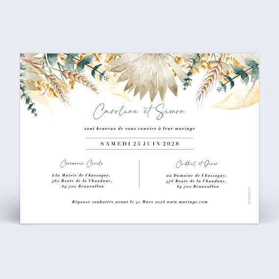 Faire part mariage Bohemia Verso