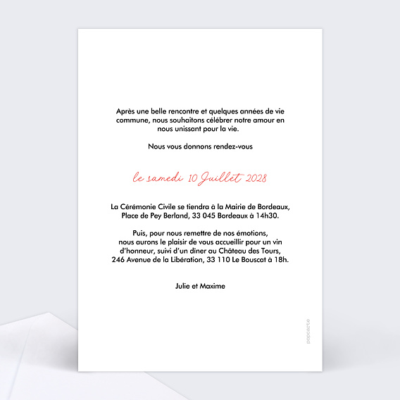 Faire part mariage Bref Verso