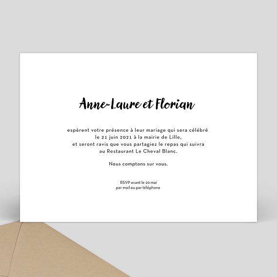 Faire part mariage Cadre Blanc Avec Coeur Verso