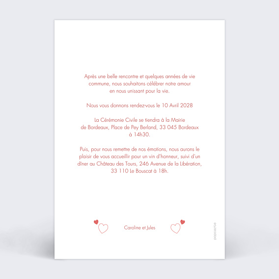 Faire part mariage Cap ou pas Cap Verso