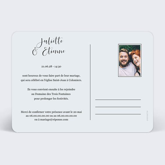Faire part mariage Carte Postale Chic Verso