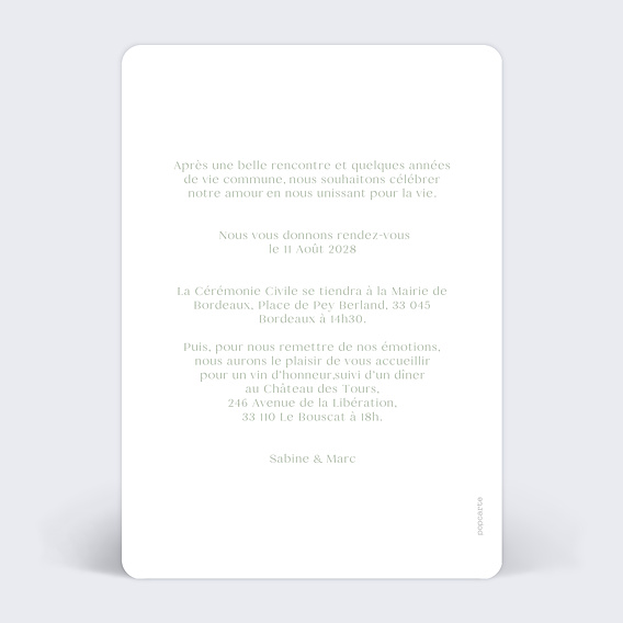 Faire part mariage Complémentaire Verso
