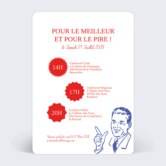 Faire part mariage Couple Vintage Verso