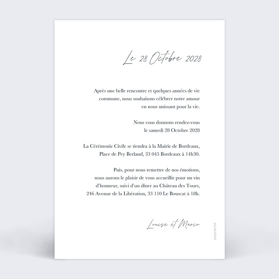 Faire part mariage Effet Photo Vintage Verso