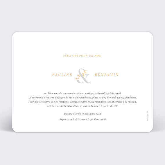 Faire part mariage Esperluette Botanique Verso