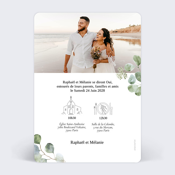 Faire part mariage Eucalyptus verdoyant Verso