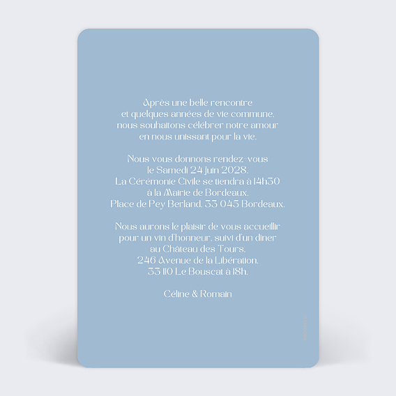 Faire part mariage Grand nœud Verso