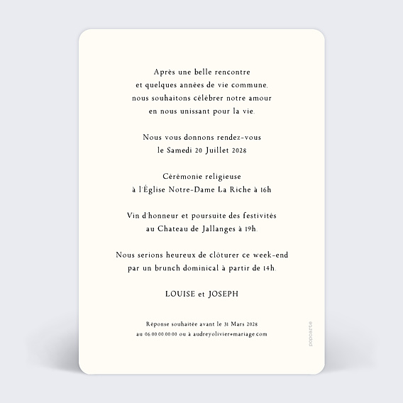 Faire part mariage Gravure Bohème Verso