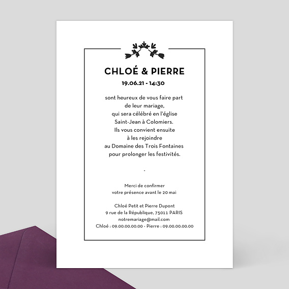 Faire part mariage Innocence Verso