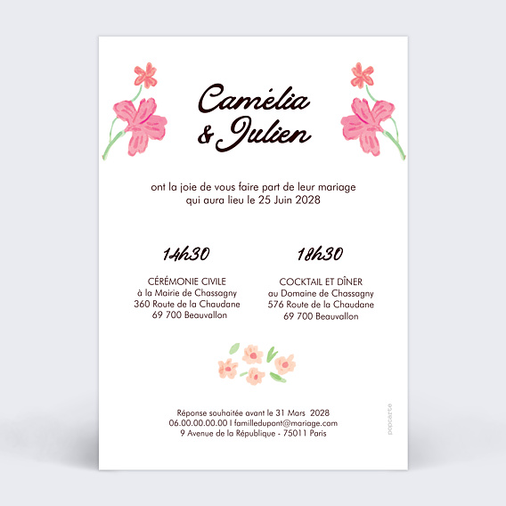 Faire part mariage Jardin botanique Verso