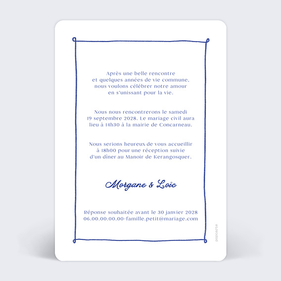 Faire part mariage Le phare Verso