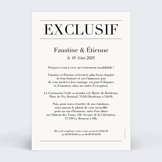 Faire part mariage Magazine Verso