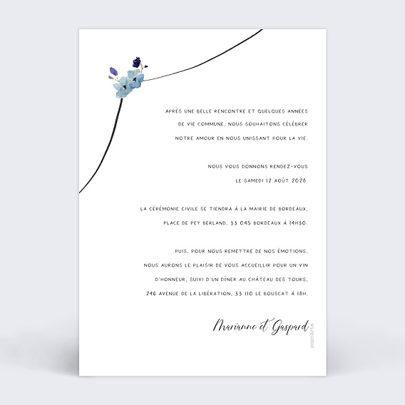 Faire part mariage Mariés fleuris Verso