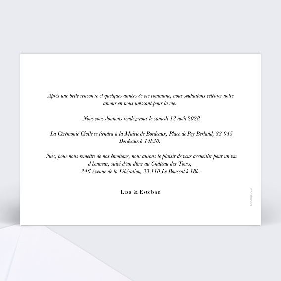 Faire part mariage Notre Date Verso