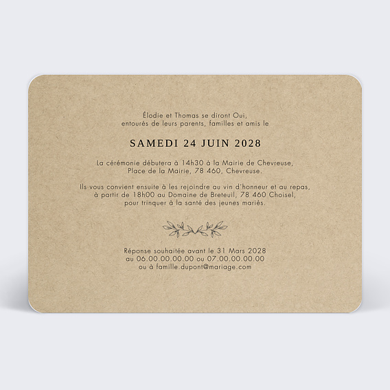 Faire part mariage Nous nous marions Verso