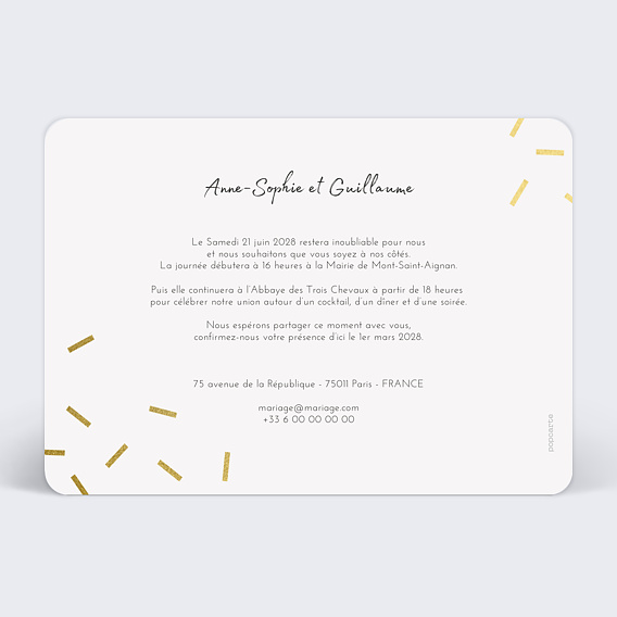 Faire part mariage Confettis Chic Verso