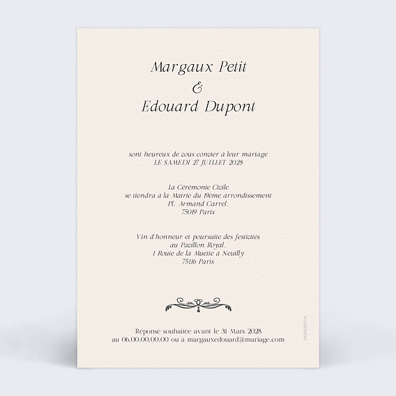 Faire part mariage Parchemin Verso