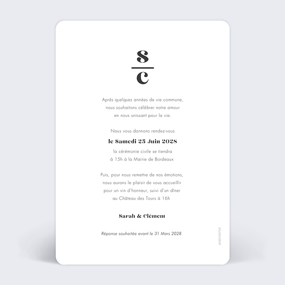 Faire part mariage Praline Verso
