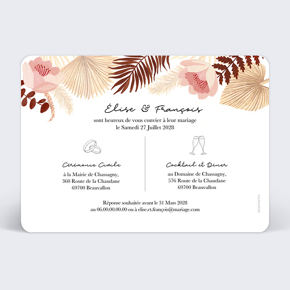 Faire part mariage Printemps Bohème Verso