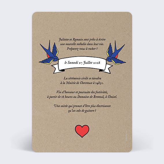 Faire part mariage Rock Vintage Verso