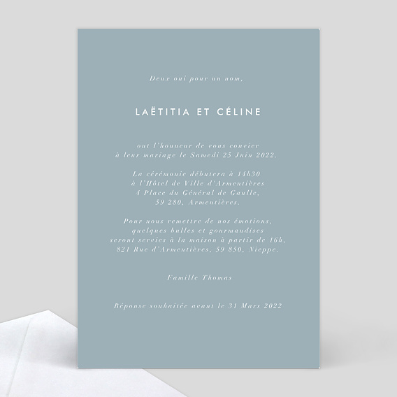 Faire part mariage Romantique Pastel Verso