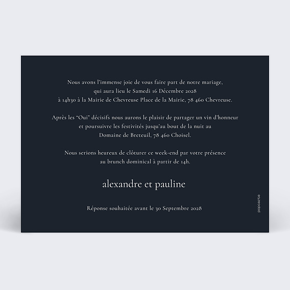 Faire part mariage Senteurs d'Hiver Verso