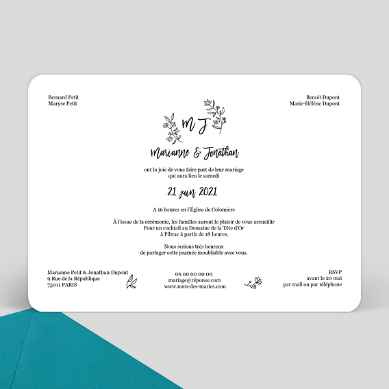 Faire part mariage Tampon Romantique Verso