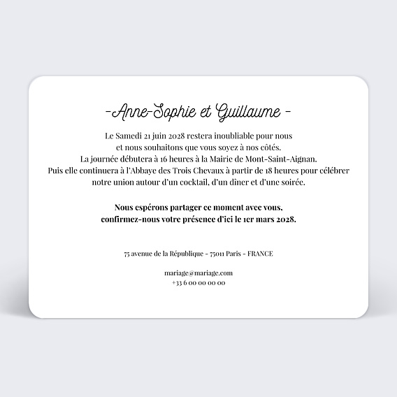 Faire part mariage Tirets Verso