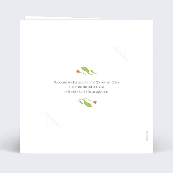 Faire part mariage Semons les Fleurs Verso