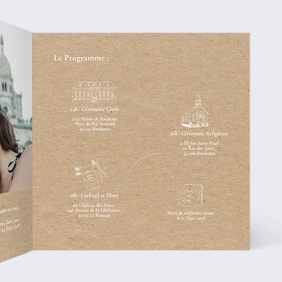 Faire-part Mariage Soliflore Kraft