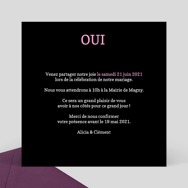 Faire-part de Mariage Humour Verso