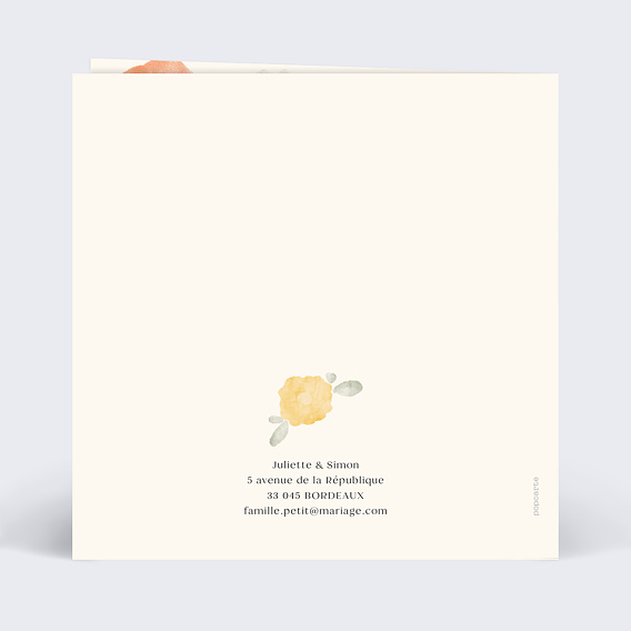 Faire part mariage Aquarelle printanière Verso